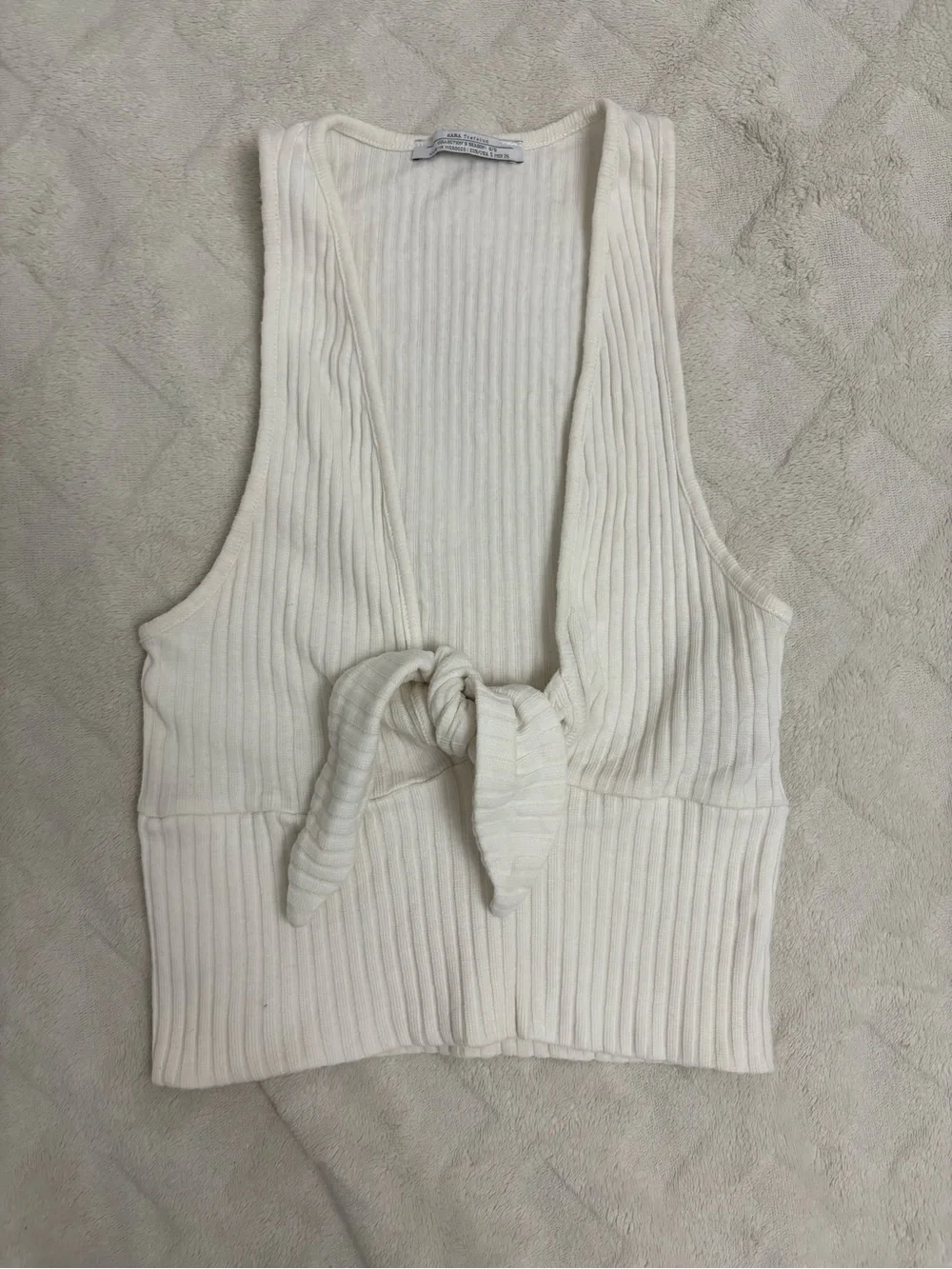Zara Cream Ribbed Tie-Front Tank Top - Picture 1 of 2